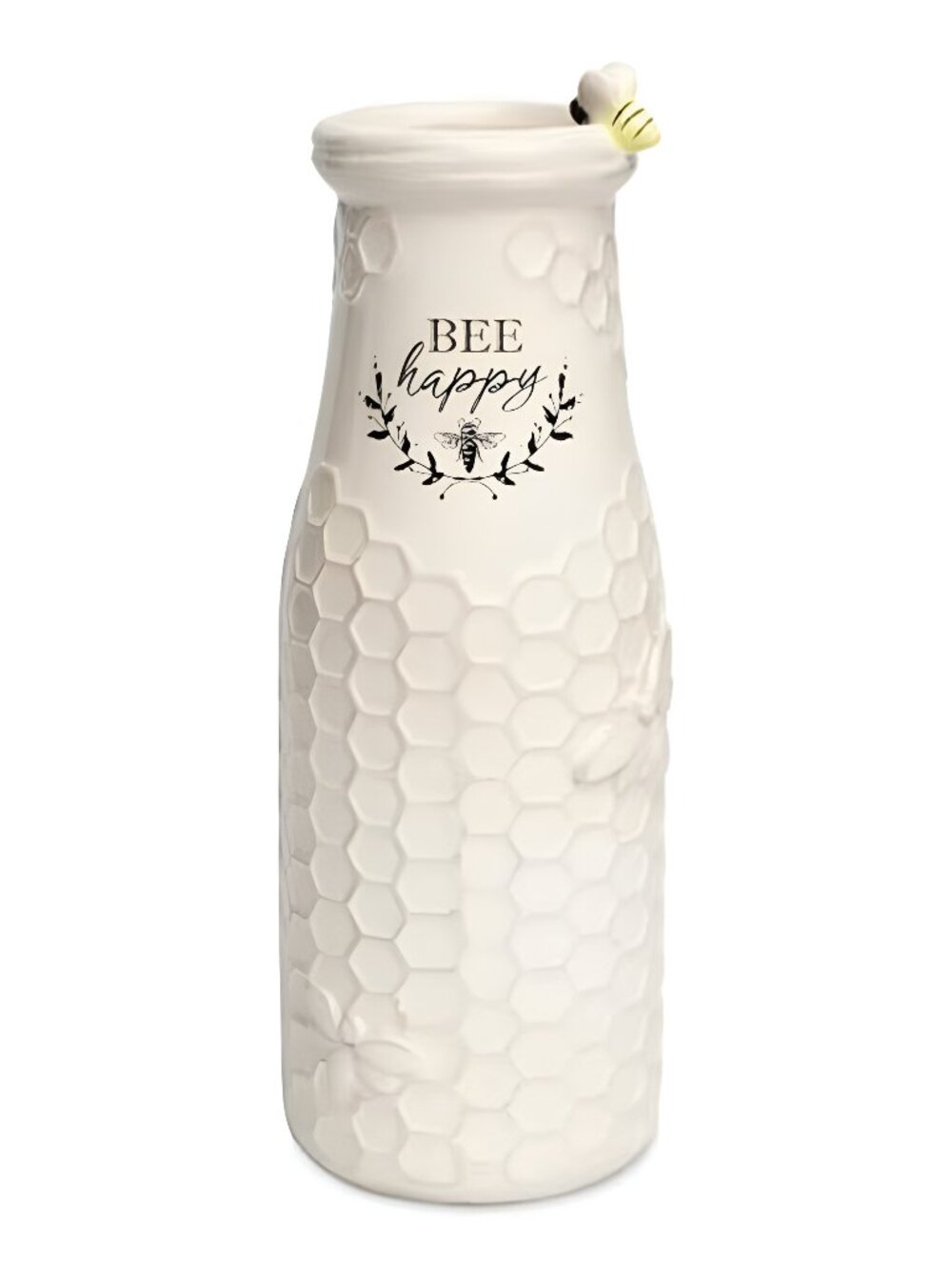 Ceramic Flower Vase (Bee Happy) - White Ceramic Vase - Honeycomb